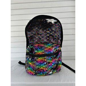 Sequin Backpack Rainbow Reversible Glitter Holographic Travel Bag - One Size